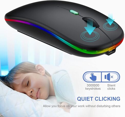 ماوس لاسلكي بلوتوث لاسلكي باضاءة LED للابتوب (بلوتوث 5.1 + USB)، ماوس كمبيوتر لاسلكي مريح ومحمول وقابل لاعادة الشحن بتردد 2.4G للابتوب وماك بوك والكمبيوتر الشخصي واندرويد وويندوز in Kuwait