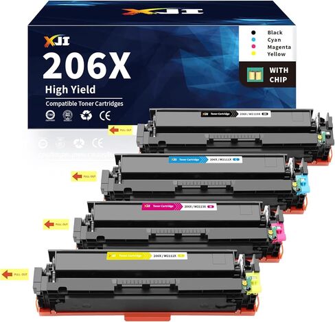 خراطيش حبر XJI 206X (مع رقاقة) عالية الإنتاجية مكونة من 4 قطع بديلة لحبر HP 206 X A W2110X W2111X W2112X W2113X 206A، لطابعة HP Color Laserjet Pro MFP M283fdw M283cdw M283 M255dw M255 Laser Jet in Kuwait