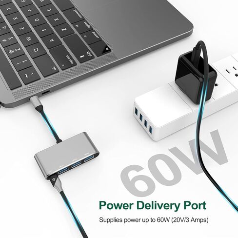 موزع USB C، محول متعدد المنافذ 4 في 1 USB 3.1 نوع C مع 3 منافذ USB 3.0 وشحن PD 87 واط متوافق مع ماك بوك 12 انش، ماك بوك برو 13 انش 15 انش مع منفذ ثاندربولت 3 والمزيد من الاجهزة من النوع سي (رمادي in Kuwait