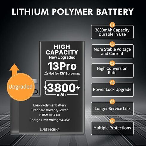 3800mAh Battery for iPhone 13 pro (New Version 2023) Ultra-high Capacity Replacement 0 Cycle Battery Compatible Models A2640 A2639 A2638 A2636 A2483 and a Complete Professional Repair Tool kit in Kuwait