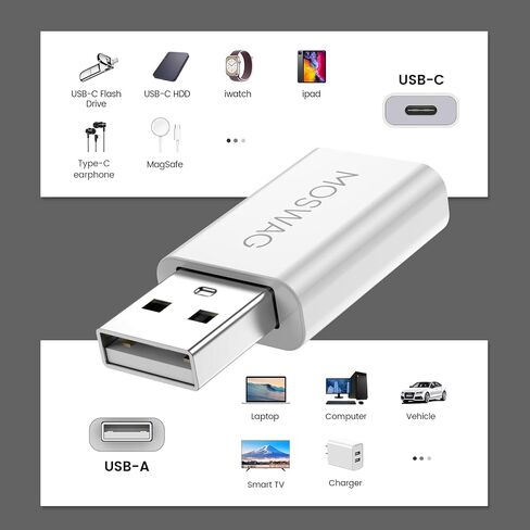 MOSWAG USB C Female to USB Male Adapter, USB C to USB Adapter Compatible with Apple MagSafe Charger, Watch Series Ultra/8/7/se, iMac, MacBook Pro, MacBook, Laptops, PC, Computers and More in Saudi Arabia