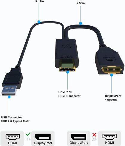 محول HDMI الى منفذ عرض 4K 60Hz، كيبل محول HDMI الى DP من كوبمان، HDMI 2.0 نشط الى موصل منفذ عرض لجهاز Xbox PS4، يدعم مخرج فيديو 1080P 144Hz in Kuwait
