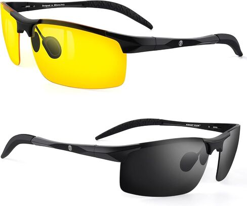 Set of 2 HD Day and Night Driving Glasses - Polarized Sunglasses and Yellow Night Vision Glasses With Car Clip Holder in Saudi Arabia