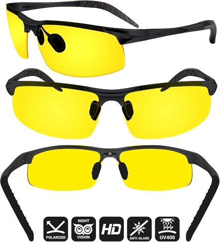 Set of 2 HD Day and Night Driving Glasses - Polarized Sunglasses and Yellow Night Vision Glasses With Car Clip Holder in Saudi Arabia