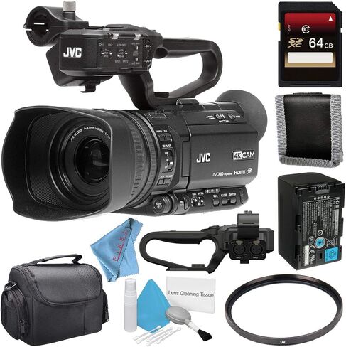 JVC GY-HM250 GY-HM250U كاميرا فيديو UHD 4K + بطاقة SDXC سعة 64 جيجابايت + مرشح للأشعة فوق البنفسجية مقاس 62 مم + محفظة بطاقة الذاكرة + حقيبة حمل + طقم تنظيف فاخر + حزمة قماش من الألياف in Kuwait