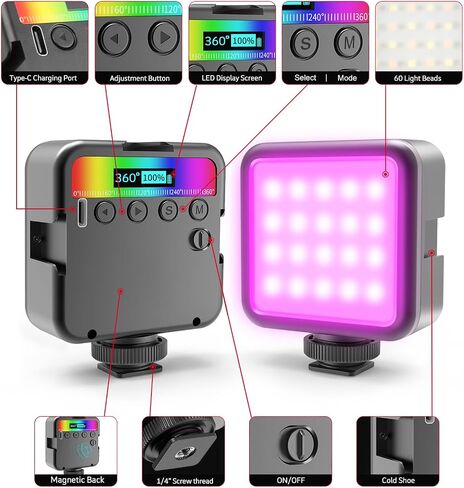 Altson المغناطيسي RGB LED ضوء الفيديو LED ضوء الكاميرا 360 درجة كامل اللون المحمولة التصوير الفوتوغرافي الإضاءة Whit 3 حذاء بارد، 2000mAh قابلة للشحن CRI 96+/2500-9900K/13 المشهد (أسود) in Saudi Arabia
