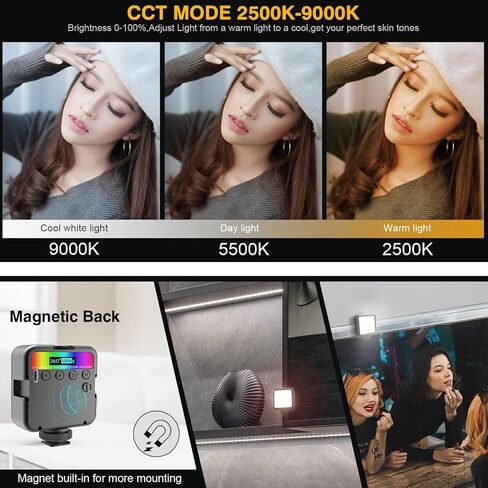 Altson المغناطيسي RGB LED ضوء الفيديو LED ضوء الكاميرا 360 درجة كامل اللون المحمولة التصوير الفوتوغرافي الإضاءة Whit 3 حذاء بارد، 2000mAh قابلة للشحن CRI 96+/2500-9900K/13 المشهد (أسود) in Saudi Arabia