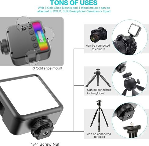 Altson المغناطيسي RGB LED ضوء الفيديو LED ضوء الكاميرا 360 درجة كامل اللون المحمولة التصوير الفوتوغرافي الإضاءة Whit 3 حذاء بارد، 2000mAh قابلة للشحن CRI 96+/2500-9900K/13 المشهد (أسود) in Saudi Arabia