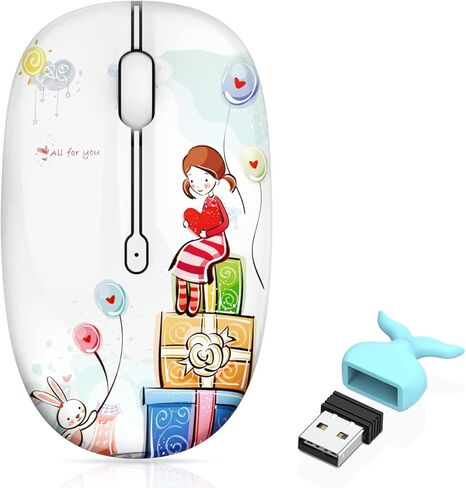 ماوس لاسلكي لطيف من FMOUSE، ماوس بلوتوث صغير صامت مزدوج الوضع لأجهزة الكمبيوتر المحمول، iPad، الكمبيوتر، الكمبيوتر اللوحي مع جهاز استقبال USB (Kerry Bear) in Kuwait