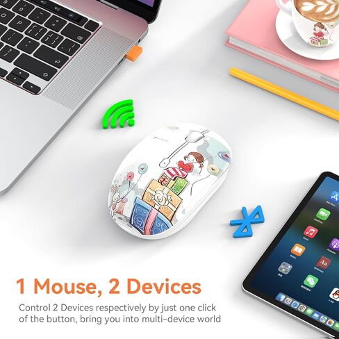 ماوس لاسلكي لطيف من FMOUSE، ماوس بلوتوث صغير صامت مزدوج الوضع لأجهزة الكمبيوتر المحمول، iPad، الكمبيوتر، الكمبيوتر اللوحي مع جهاز استقبال USB (Kerry Bear) in Kuwait