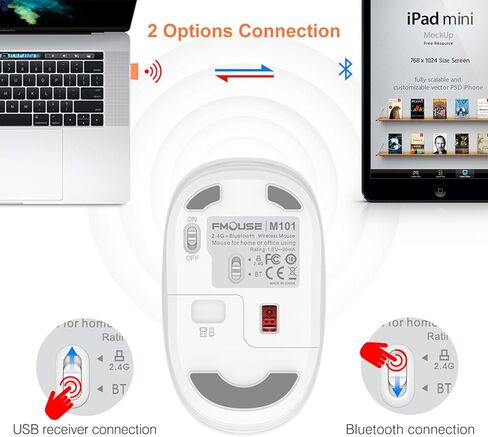 ماوس لاسلكي لطيف من FMOUSE، ماوس بلوتوث صغير صامت مزدوج الوضع لأجهزة الكمبيوتر المحمول، iPad، الكمبيوتر، الكمبيوتر اللوحي مع جهاز استقبال USB (Kerry Bear) in Kuwait