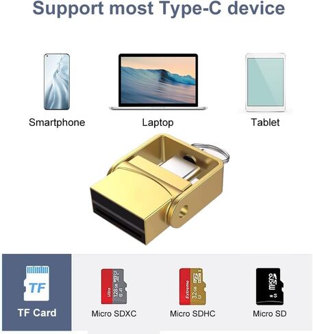 قارئ بطاقات مايكرو اس دي من بورلتر كلاب، قارئ بطاقات SD USB C الى مايكرو SD/TF، متوافق مع ماك بوك واللاب توب وجوالات جالكسي وغيرها (ذهبي) in Saudi Arabia