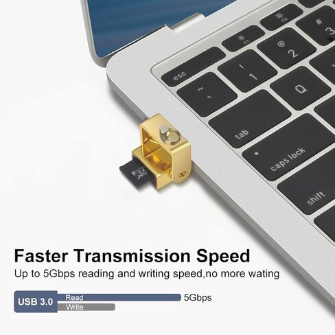 قارئ بطاقات مايكرو اس دي من بورلتر كلاب، قارئ بطاقات SD USB C الى مايكرو SD/TF، متوافق مع ماك بوك واللاب توب وجوالات جالكسي وغيرها (ذهبي) in Saudi Arabia