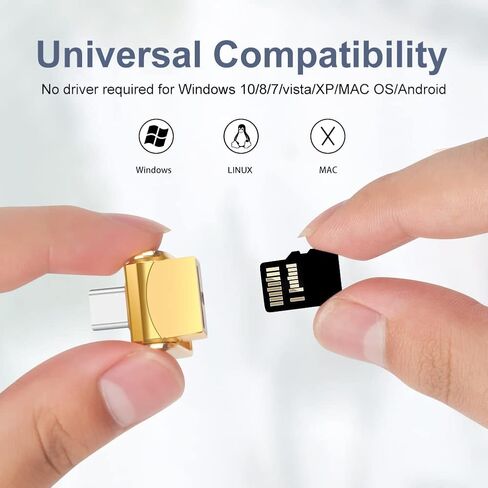 قارئ بطاقات مايكرو اس دي من بورلتر كلاب، قارئ بطاقات SD USB C الى مايكرو SD/TF، متوافق مع ماك بوك واللاب توب وجوالات جالكسي وغيرها (ذهبي) in Saudi Arabia