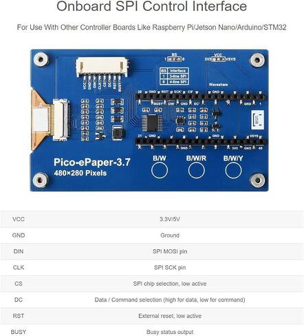 وحدة عرض الحبر الإلكتروني الورقية الإلكترونية 3.7 بوصة لـ Raspberry Pi Pico 480 × 280 بكسل أسود/أبيض واجهة SPI دعم جزئي تحديث جزئي in Saudi Arabia