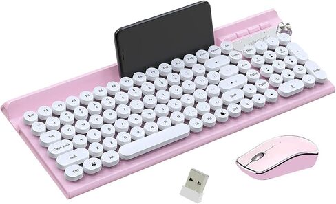 مجموعة لوحة مفاتيح وماوس لاسلكية، لوحة مفاتيح USB قابلة لإعادة الشحن بسرعة 2.4 جيجا هرتز مع حامل هاتف، مجموعة لوحة مفاتيح وماوس كاملة الحجم للكمبيوتر والكمبيوتر المحمول وسطح المكتب (أخضر فاتح) in Kuwait