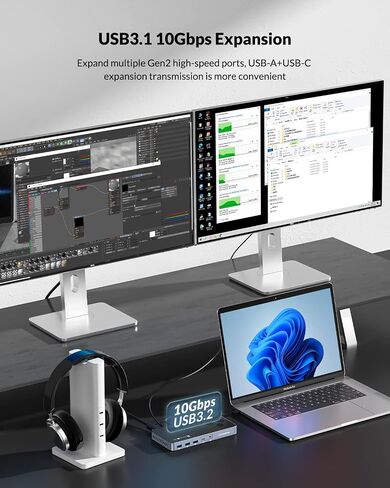 USB C Hub with Enthernet Gigabit, Type C Hub DP Link, Multi Port Hub 2 HDMI 4K @60Hz, Docking Station 100W PD Charging SD/TF, USB 3.0 Hub 5Gbps Fast Transfer, USB C Dongle 15 Port for Laptop PC in Kuwait