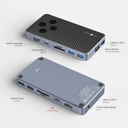 USB C Hub with Enthernet Gigabit, Type C Hub DP Link, Multi Port Hub 2 HDMI 4K @60Hz, Docking Station 100W PD Charging SD/TF, USB 3.0 Hub 5Gbps Fast Transfer, USB C Dongle 15 Port for Laptop PC in Kuwait