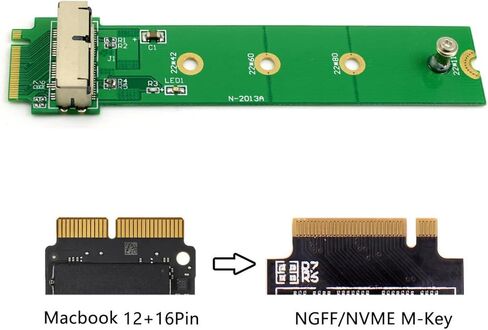 Cablecc PCI Express PCI-E 1X إلى 12+16Pin 2013-2017 Mac Pro Air SSD تحويل بطاقة لـ A1493 A1502 A1465 A1466 in Kuwait