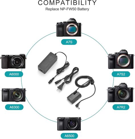 Newmowa NP-FW50 استبدال محول التيار المتردد للبطارية الدمية ومجموعة شاحن DC لكاميرا Sony ZV-E10 Alpha a7، a7R II، a7m2، a7S II، a5000، a5100، a6000، a6300 in Kuwait