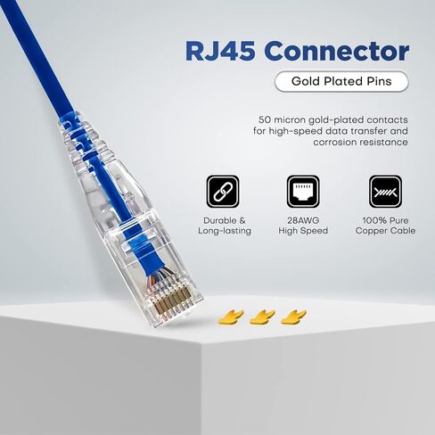 كيبل توصيل ايثرنت كات 6 من نيويورك، كيبل شبكة انترنت ار جيه 45 مجدول، 550 ميجاهرتز | يو تي بي | نحاس نقي عاري | 24AWG | ازرق (0.5 قدم، عبوة من 10 قطع، ازرق) in Kuwait