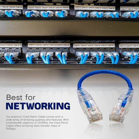 كيبل توصيل ايثرنت كات 6 من نيويورك، كيبل شبكة انترنت ار جيه 45 مجدول، 550 ميجاهرتز | يو تي بي | نحاس نقي عاري | 24AWG | ازرق (0.5 قدم، عبوة من 10 قطع، ازرق) in Kuwait