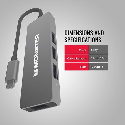 Monster USB-C 4-Port Hub - USB Type-C to 4 USB 3.0 Connectors in Saudi Arabia