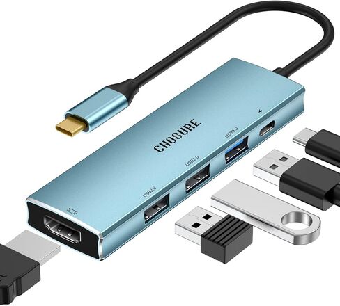 موزع USB C، 5 في 1 USB C Splitter Thunderbolt 3 Hub إلى 4K HDMI محول لجهاز MacBook، 3 منافذ USB، شاحن PD 100W، Chosure Type C Dongle متوافق مع MacBook، المزيد (أزرق غامق) in Saudi Arabia