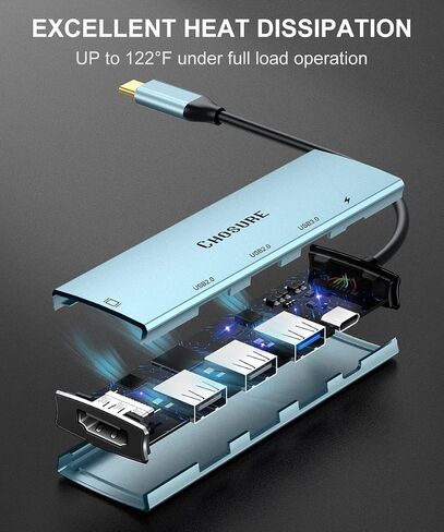 موزع USB C، 5 في 1 USB C Splitter Thunderbolt 3 Hub إلى 4K HDMI محول لجهاز MacBook، 3 منافذ USB، شاحن PD 100W، Chosure Type C Dongle متوافق مع MacBook، المزيد (أزرق غامق) in Saudi Arabia