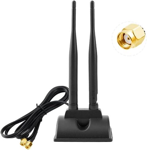 POBADY WiFi Antenna 2.4G / 5.8G ثنائي التردد هوائيات مزدوجة إشارة معززة قاعدة مغناطيسية 6dBi RP-SMA محول سطح المكتب PCIE بطاقة الشبكة AX200 هوائي خارجي 1.2M 3.9ft لبطاقة توجيه WiFi اللاسلكية in Kuwait