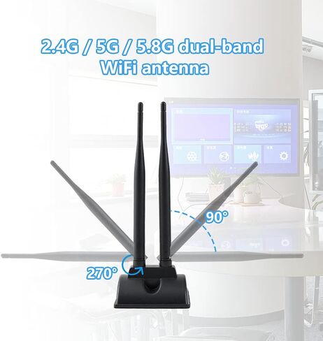 POBADY WiFi Antenna 2.4G / 5.8G ثنائي التردد هوائيات مزدوجة إشارة معززة قاعدة مغناطيسية 6dBi RP-SMA محول سطح المكتب PCIE بطاقة الشبكة AX200 هوائي خارجي 1.2M 3.9ft لبطاقة توجيه WiFi اللاسلكية in Kuwait