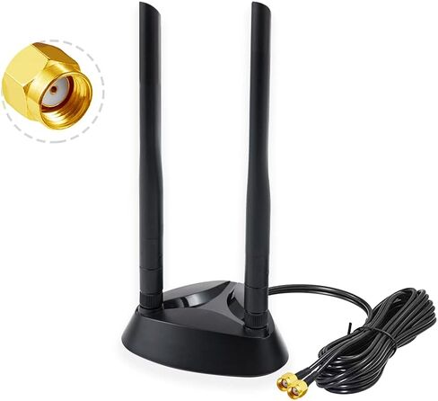 POBADY WiFi Antenna 2.4G / 5.8G ثنائي التردد هوائيات مزدوجة إشارة معززة قاعدة مغناطيسية 6dBi RP-SMA محول سطح المكتب PCIE بطاقة الشبكة AX200 هوائي خارجي 1.2M 3.9ft لبطاقة توجيه WiFi اللاسلكية in Kuwait