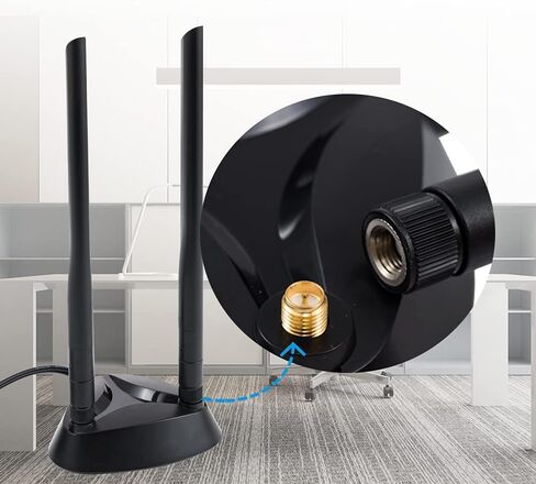 POBADY WiFi Antenna 2.4G / 5.8G ثنائي التردد هوائيات مزدوجة إشارة معززة قاعدة مغناطيسية 6dBi RP-SMA محول سطح المكتب PCIE بطاقة الشبكة AX200 هوائي خارجي 1.2M 3.9ft لبطاقة توجيه WiFi اللاسلكية in Kuwait