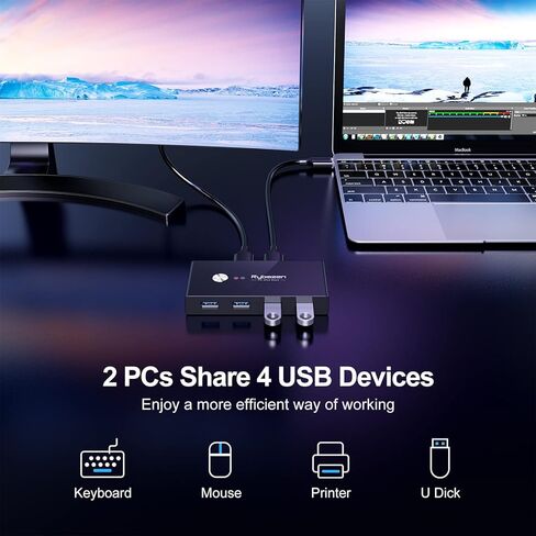 محول USB 3.0، محول USB 2 جهاز كمبيوتر يشارك 4 USB للماسح الضوئي للطابعة ولوحة المفاتيح، محدد مفتاح USB KVM مع كابلين USB 3.0، متوافق مع أنظمة التشغيل Windows وMac وLinux in Kuwait