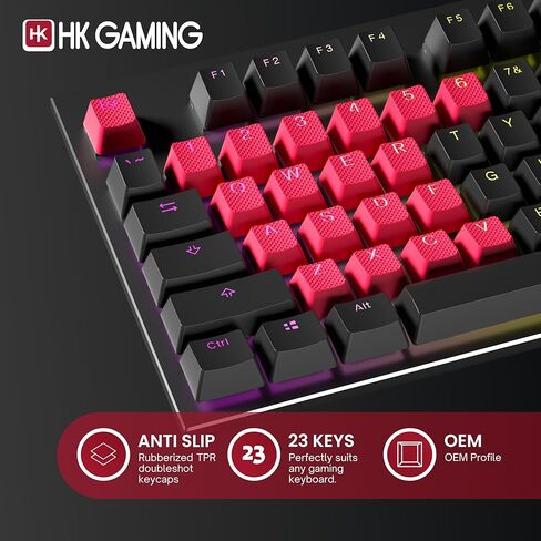 مجموعة أغطية مفاتيح مزدوجة مطاطية بإضاءة خلفية من HK GAMING | ملف تعريف OEM للوحة المفاتيح الميكانيكية (23 مفتاحًا، حبر أسود) in Kuwait