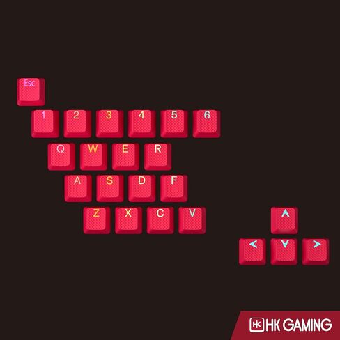 مجموعة أغطية مفاتيح مزدوجة مطاطية بإضاءة خلفية من HK GAMING | ملف تعريف OEM للوحة المفاتيح الميكانيكية (23 مفتاحًا، حبر أسود) in Kuwait