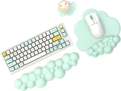 3 in 1 Ergonomic Rainbow Cloud Wrist Rest and Mouse Pad Set with Coaster for Mechanical Gaming Keyboard, Keyboard Palm Rest Pad & Gel Mouse Pad, Easy Typing & Pain Relief for Home Office in Kuwait