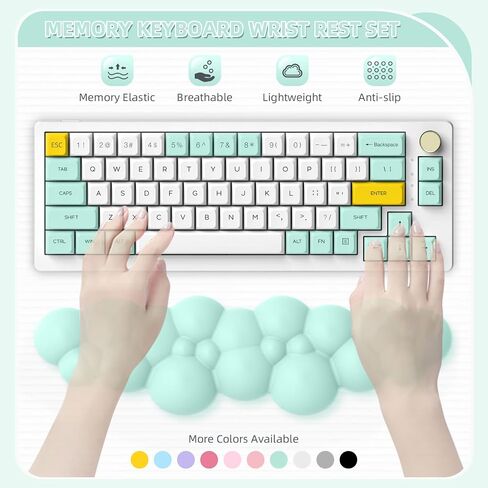 3 in 1 Ergonomic Rainbow Cloud Wrist Rest and Mouse Pad Set with Coaster for Mechanical Gaming Keyboard, Keyboard Palm Rest Pad & Gel Mouse Pad, Easy Typing & Pain Relief for Home Office in Kuwait