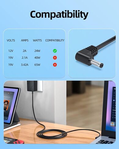 12V 2A AC Charger Fit for Chuwi UBook X/Pro X CWI535, GemiBook 13 14 Pro CWI529, AeroBook Pro CWI510, Herobook 13.3 Pro +, 15.6 Plus, LapBook Pro 12.3 13.3 14 14.1 Laptop Power Supply Adapter Cord in Saudi Arabia