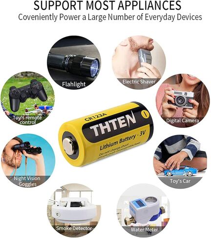 بطارية ليثيوم THTEN CR123A 3 فولت، 1600 مللي أمبير في الساعة عالية الطاقة غير قابلة لإعادة الشحن CR123 123A 123 CR17345 بطاريات صور مع حماية PTC بطاريات ليثيوم للصور لبولارويد، والميكروفونات، ومصباح يدوي، 12 حزمة in Kuwait