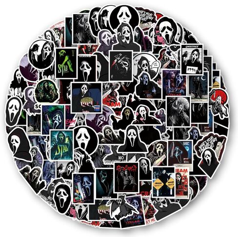 Horror Scream Ghostface Stickers [50Pack], Halloween Horror Movie Stickers, Scary Movie Spooky Stickers Decals for Laptop Water Bottle Bumper Luggage Computer Skateboard. Gift for Kids Adults Teens in Kuwait