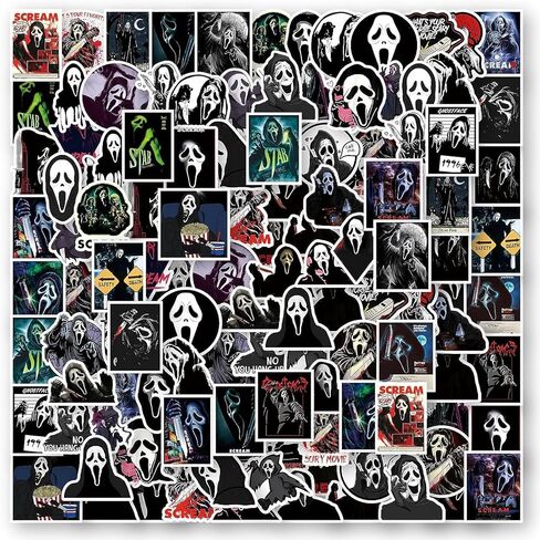Horror Scream Ghostface Stickers [50Pack], Halloween Horror Movie Stickers, Scary Movie Spooky Stickers Decals for Laptop Water Bottle Bumper Luggage Computer Skateboard. Gift for Kids Adults Teens in Kuwait