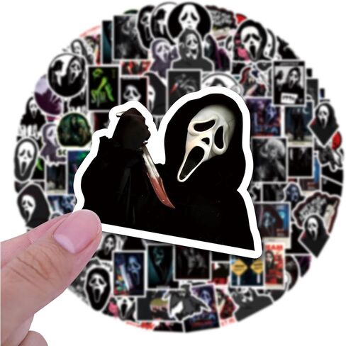 Horror Scream Ghostface Stickers [50Pack], Halloween Horror Movie Stickers, Scary Movie Spooky Stickers Decals for Laptop Water Bottle Bumper Luggage Computer Skateboard. Gift for Kids Adults Teens in Kuwait