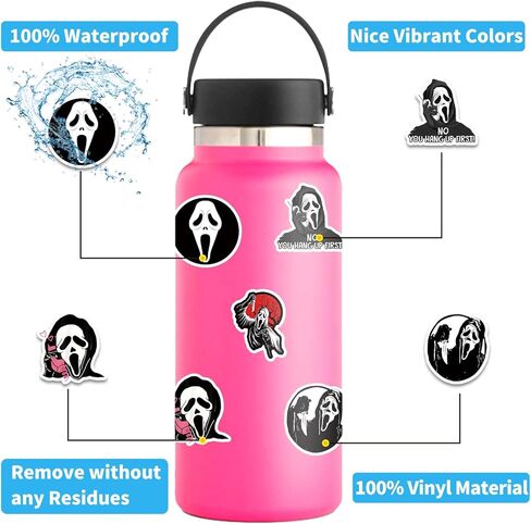Horror Scream Ghostface Stickers [50Pack], Halloween Horror Movie Stickers, Scary Movie Spooky Stickers Decals for Laptop Water Bottle Bumper Luggage Computer Skateboard. Gift for Kids Adults Teens in Kuwait
