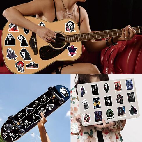 Horror Scream Ghostface Stickers [50Pack], Halloween Horror Movie Stickers, Scary Movie Spooky Stickers Decals for Laptop Water Bottle Bumper Luggage Computer Skateboard. Gift for Kids Adults Teens in Kuwait