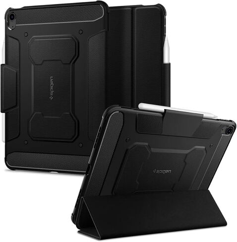 Spigen Rugged Armor Pro مصمم لجهاز iPad Air الجيل الخامس (2022) / حافظة iPad Air الجيل الرابع (2020) مقاس 10.9 بوصة مع حامل قلم رصاص - أسود in Kuwait