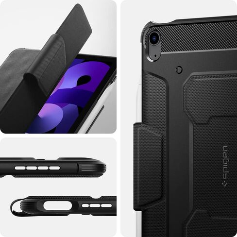 Spigen Rugged Armor Pro مصمم لجهاز iPad Air الجيل الخامس (2022) / حافظة iPad Air الجيل الرابع (2020) مقاس 10.9 بوصة مع حامل قلم رصاص - أسود in Kuwait