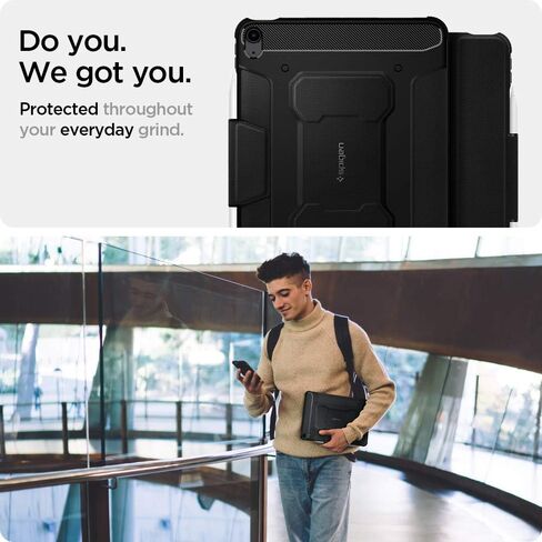 Spigen Rugged Armor Pro مصمم لجهاز iPad Air الجيل الخامس (2022) / حافظة iPad Air الجيل الرابع (2020) مقاس 10.9 بوصة مع حامل قلم رصاص - أسود in Kuwait