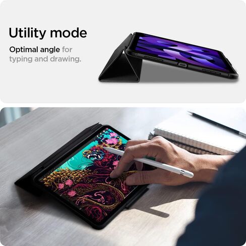 Spigen Rugged Armor Pro مصمم لجهاز iPad Air الجيل الخامس (2022) / حافظة iPad Air الجيل الرابع (2020) مقاس 10.9 بوصة مع حامل قلم رصاص - أسود in Kuwait