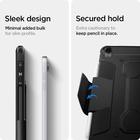 Spigen Rugged Armor Pro مصمم لجهاز iPad Air الجيل الخامس (2022) / حافظة iPad Air الجيل الرابع (2020) مقاس 10.9 بوصة مع حامل قلم رصاص - أسود in Kuwait
